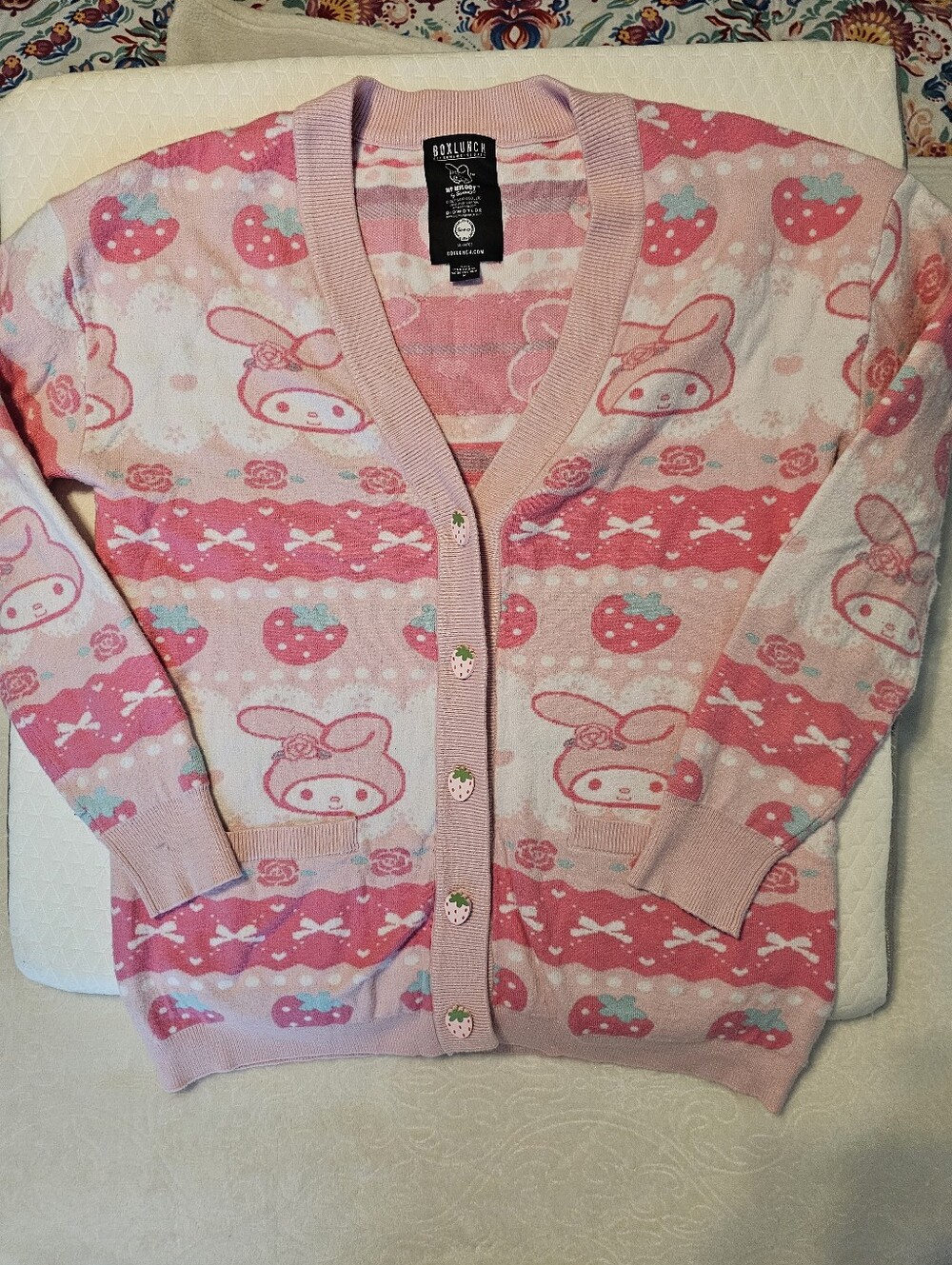 Sanrio x BoxLunch My Melody Strawberry Fair Isle Cardigan Sweater Medium